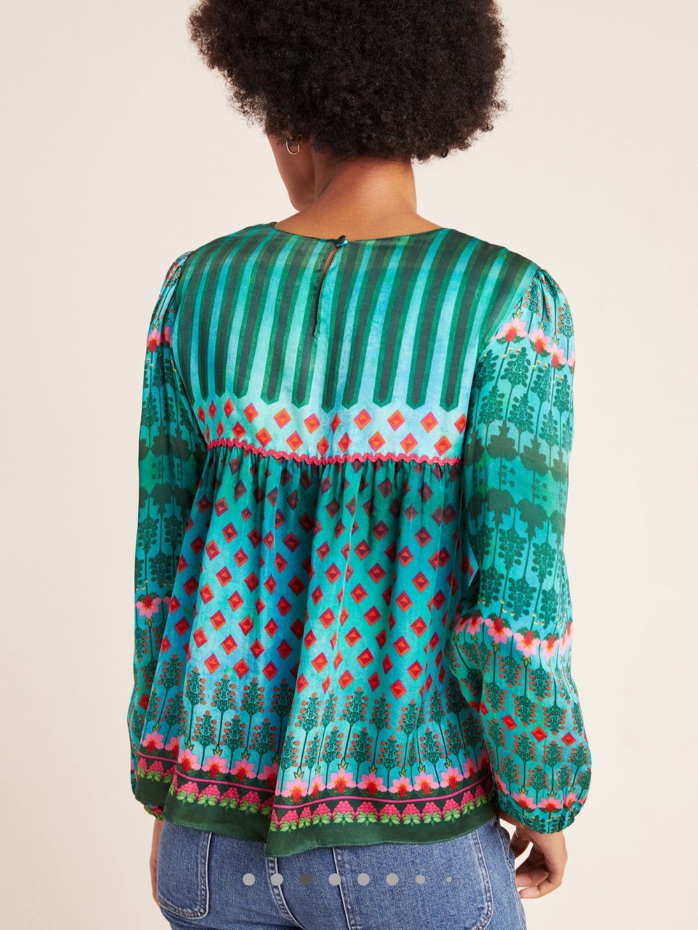 Anthropologie Siddhartha Bansal Lahiri Blouse in Green Motif Size Small - Picture 2 of 9